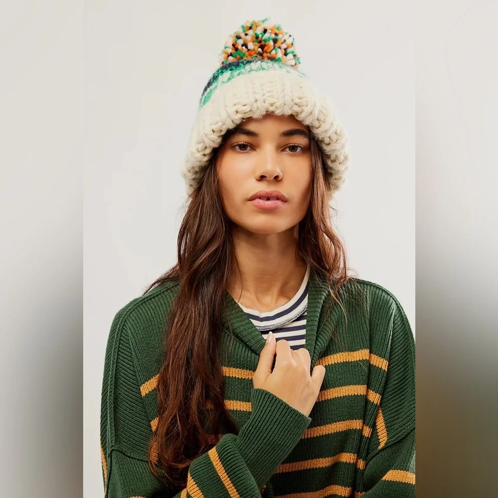 Free People Tide Stripe Knit Pom Beanie